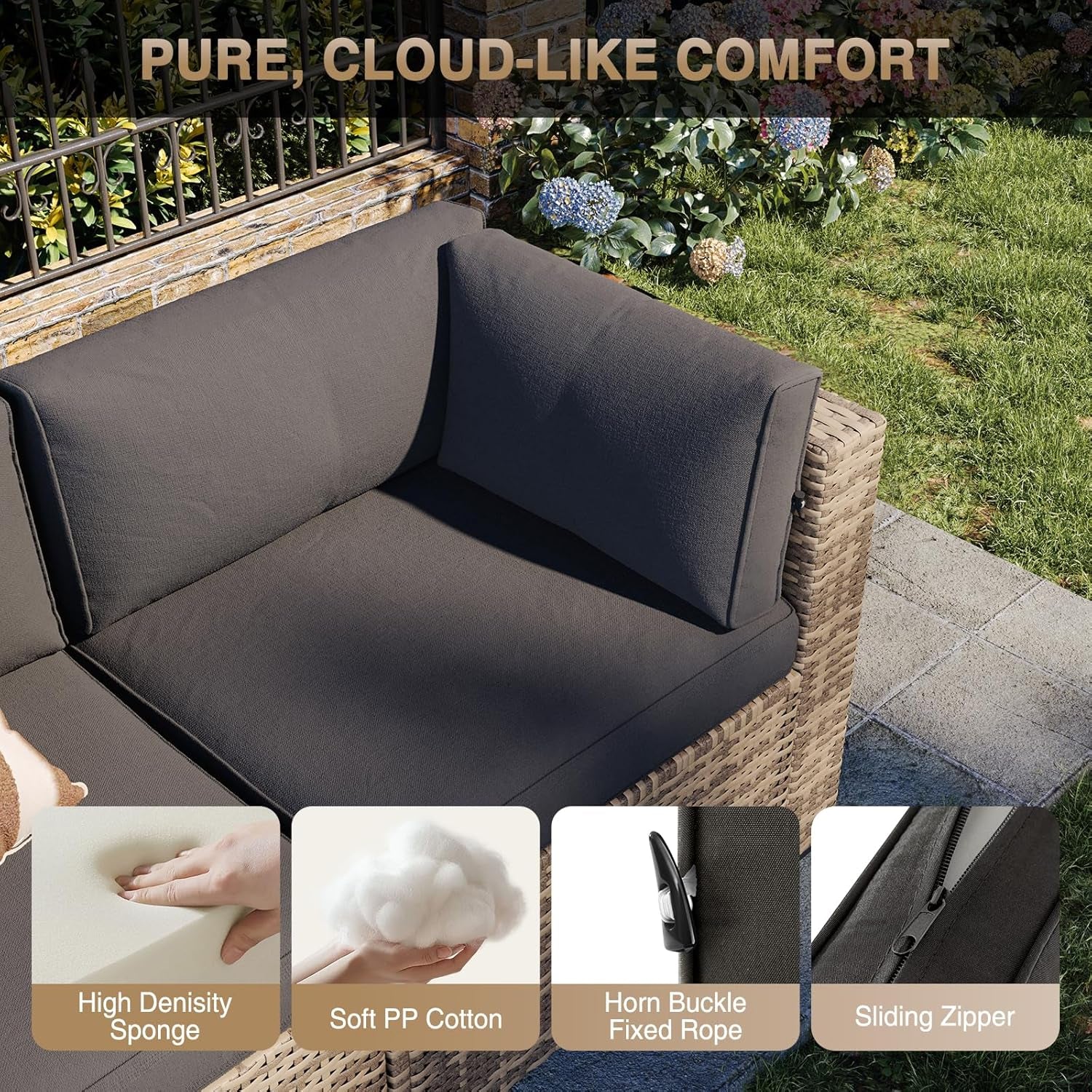 Patio Furniture Sets, 7-Piece Outdoor Patio Furniture with Thick Cushions, Wicker Outdoor Conversation Set Sectional Sofa for Backyard, Poolside, Garden