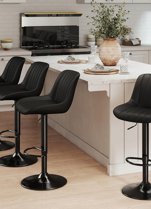 Set of 2 Adjustable Swivel Counter Height Bar Stools with Backrest, Armless PU Leather Kitchen Island Chairs in Black