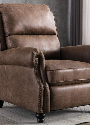 Pushback Recliner Chair in Faux Leather with Rivet Accents - Reddish Brown Single Sofa Accent Chair for Living Room
