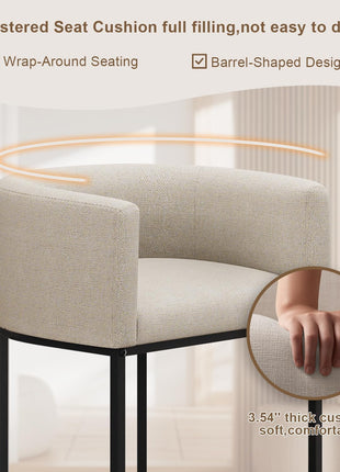 Set of 4 Contemporary 26" Counter Height Bar Stools with Backrest and Armrests, Upholstered in Linen Fabric for Kitchen Island, Supports Up to 450 lbs (Beige)