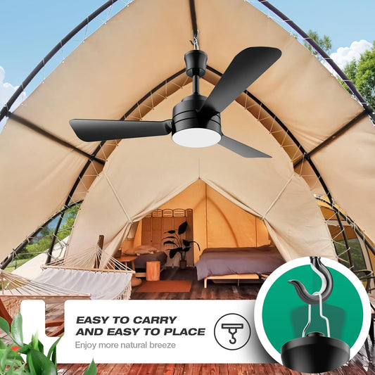 Small Ceiling Fans with Lights,28" Plug in Ceiling Fan Light,Led Fan Light Hanging with Hook,Portable Ceiling Fan,35W,3000-6500K,Remote Control,Hook Type Fan for Camping Bed,Patios(Black)