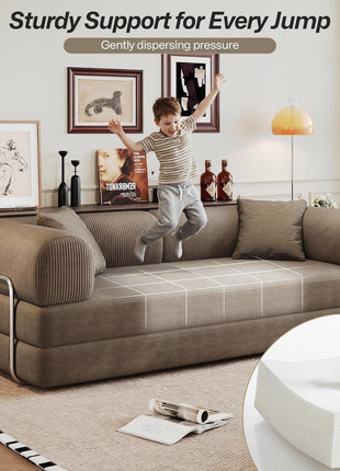 Luxurious 78.8" Convertible Corduroy Sleeper Sofa Bed - Modern Camel Loveseat with Silver Frame for Elegant Living Spaces