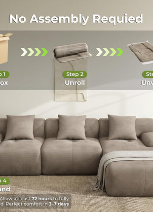 118" Lumicord Modular Sectional Sofa with Ottoman - Ready to Use in Elegant Light Brown Corduroy for Your Living Room