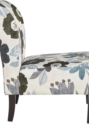 Triptis Floral Armless Accent Chair by Signature Design by Ashley, Fabric Upholstery with Attached Cushions, Wood Legs, 16.63" Seat Height, White, Blue, and Gray