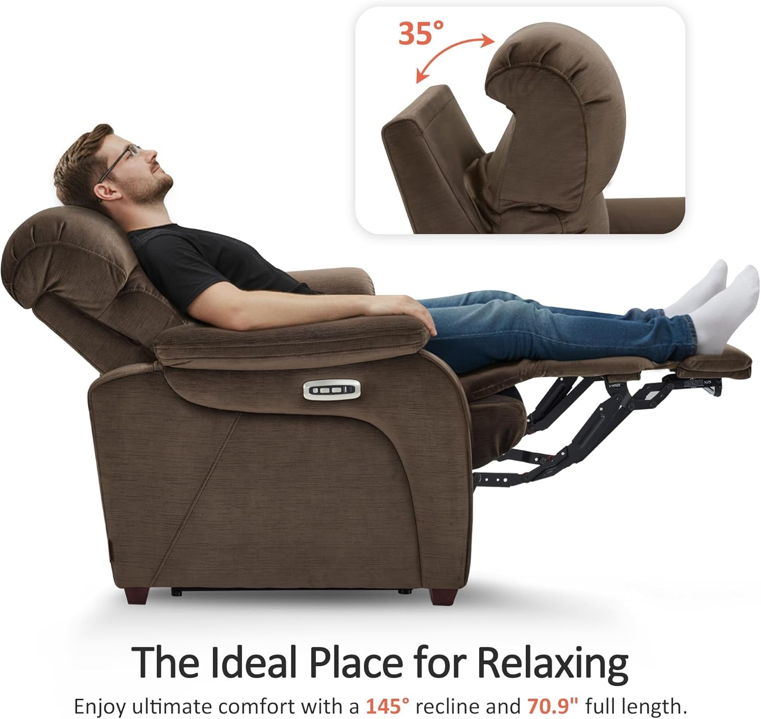 61.6'' Wall Hugger Power Loveseat Recliner, Reclining Loveseat with Adjustable Headrest, USB Charge Ports, Wood Legs for Living Room, Rvs, Small Spaces, Fabric ST258M1 (Loveseat, Coffee)