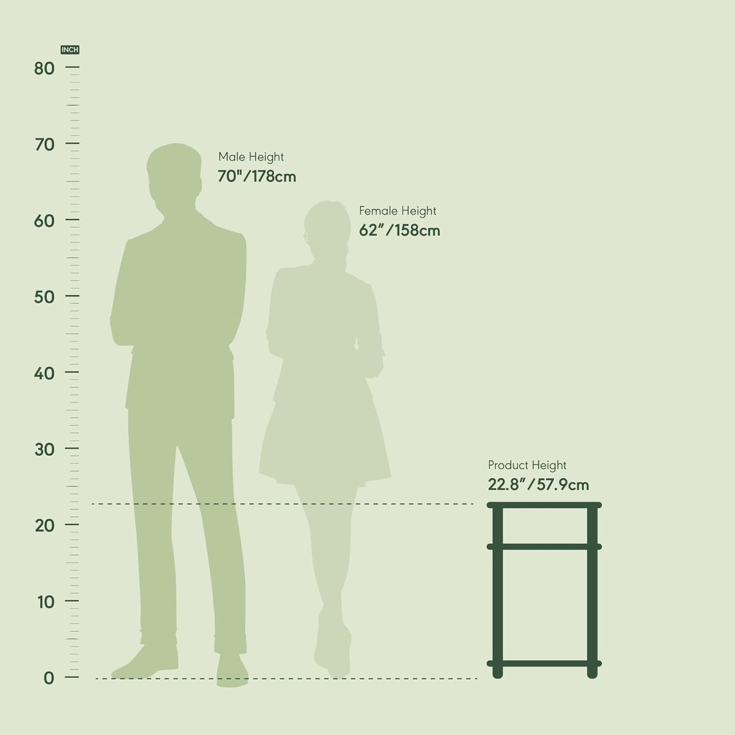 JUST Side Table, 3-Tier End Table, Open Shelves Night Stand, Bedside Table, Toolless Assembly, for Living Room, Bedroom, Bathroom, French Oak