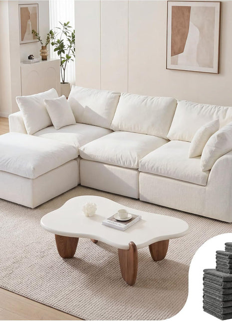 108" L-Shaped Cloud Sectional Sofa with Ottoman, Includes 1 Washable Cover, Oversized Comfort for Living Room, DIY Color Refresh (White Sofa & Gray Cover Set)