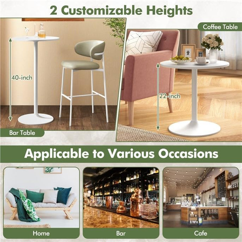 Cocktail Table,Two-In-One Modern Style Standing Circular Bar Table 40"/22" Two Convertible Height Suitable for Dining Room, Restaurant, Kitchen (6, White)