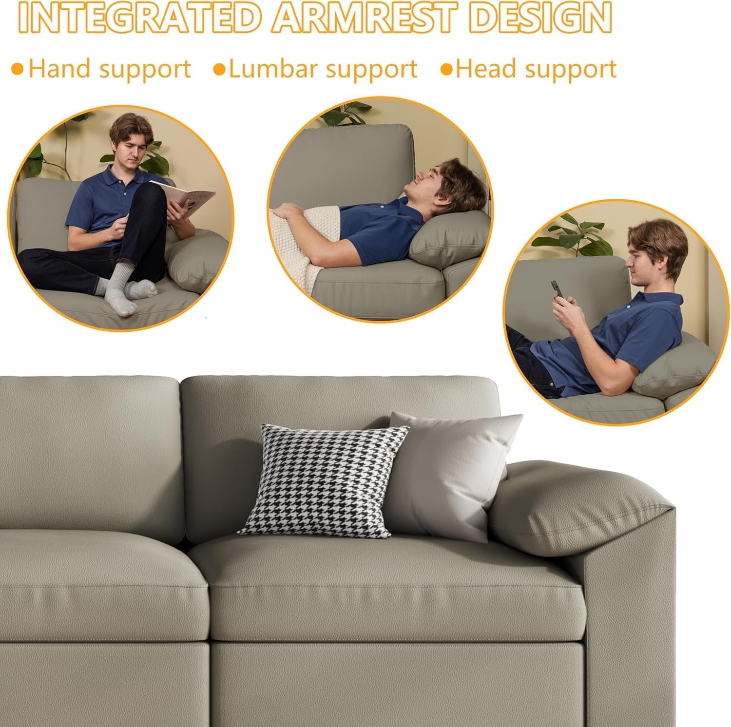 Oversized U Shaped Couch,Modular Sectional Convertible Sofa with Wide Deep,Extra Large Faux Leather Scratch Resistant Modern Couch for Big Spaces,Light Grey