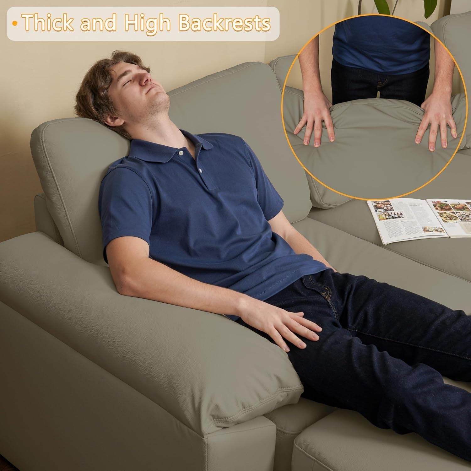 Oversized U Shaped Couch,Modular Sectional Convertible Sofa with Wide Deep,Extra Large Faux Leather Scratch Resistant Modern Couch for Big Spaces,Light Grey