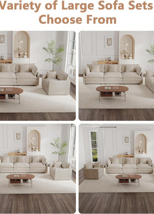 111.5" Modular Sectional Sofa - L-Shaped 3-Seater with Movable Ottoman in Light Coffee Finish