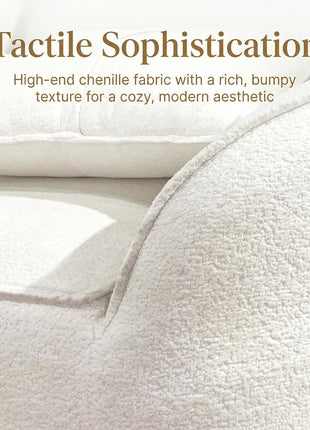 110" Contemporary Curved Sectional Sofa, Deluxe Chenille Cloud Couch for Living Room, Luxurious L-Shaped Boneless Sofa with Extra Deep Seat, Tool-Free Assembly, Ivory White