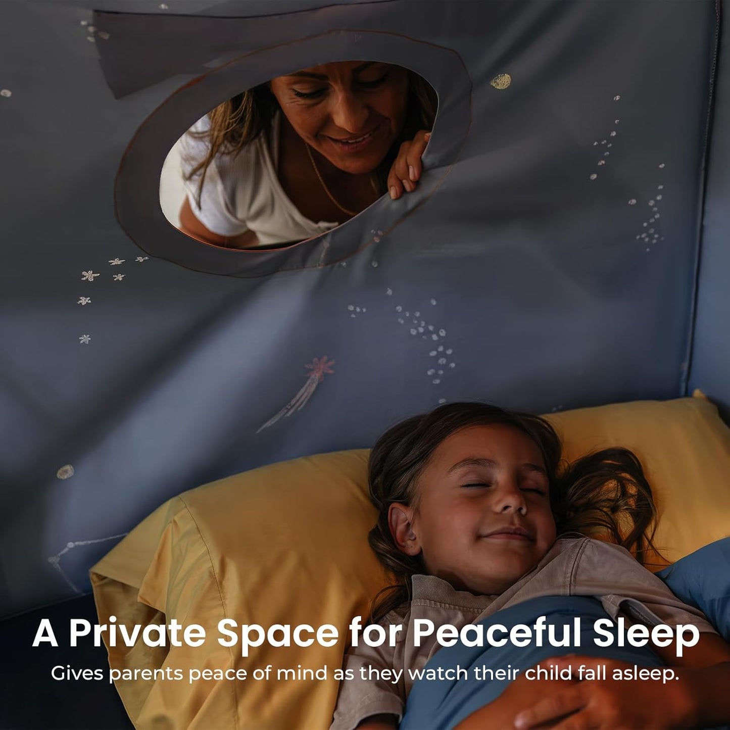 Space Galaxy Bed Tent for Kids – Sleep Bed Canopy with 9 Planets Design, Easy-To-Install Indoor Kids Play Tent, Imaginative Playhouse, Ideal Gift for Boys & Girls – 77" X 40" X 46"