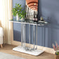 43" Modern Glass Console Table with Curved Chrome Frame & Faux Marble Base, Silver Narrow Sofa Table for Entryway, Living Room, Hallway, Home Office