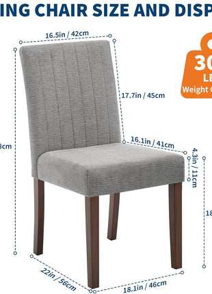 Set of 6  Farmhouse Tufted Parsons Dining Chairs, Upholstered Fabric with Wood Legs and Padded Seat, Grey, for Dining Room and Living Room