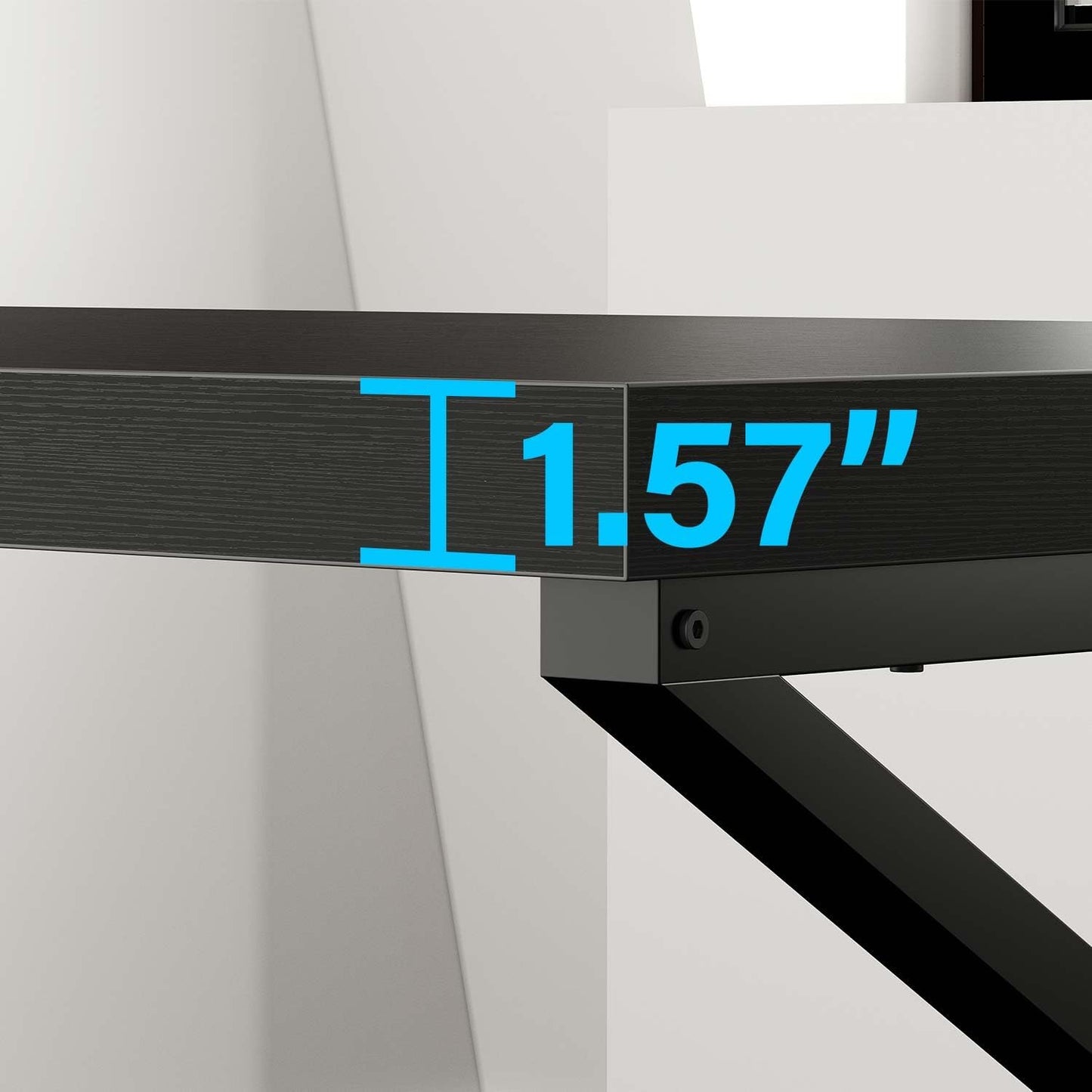 Black Desk, Modern Industrial Home Office Computer Desk, Laptop PC Desk for Student Work Writing Study Gaming, Simple Metal and Wooden Computer Table in Bedroom Living Room Workstation, 55 Inch