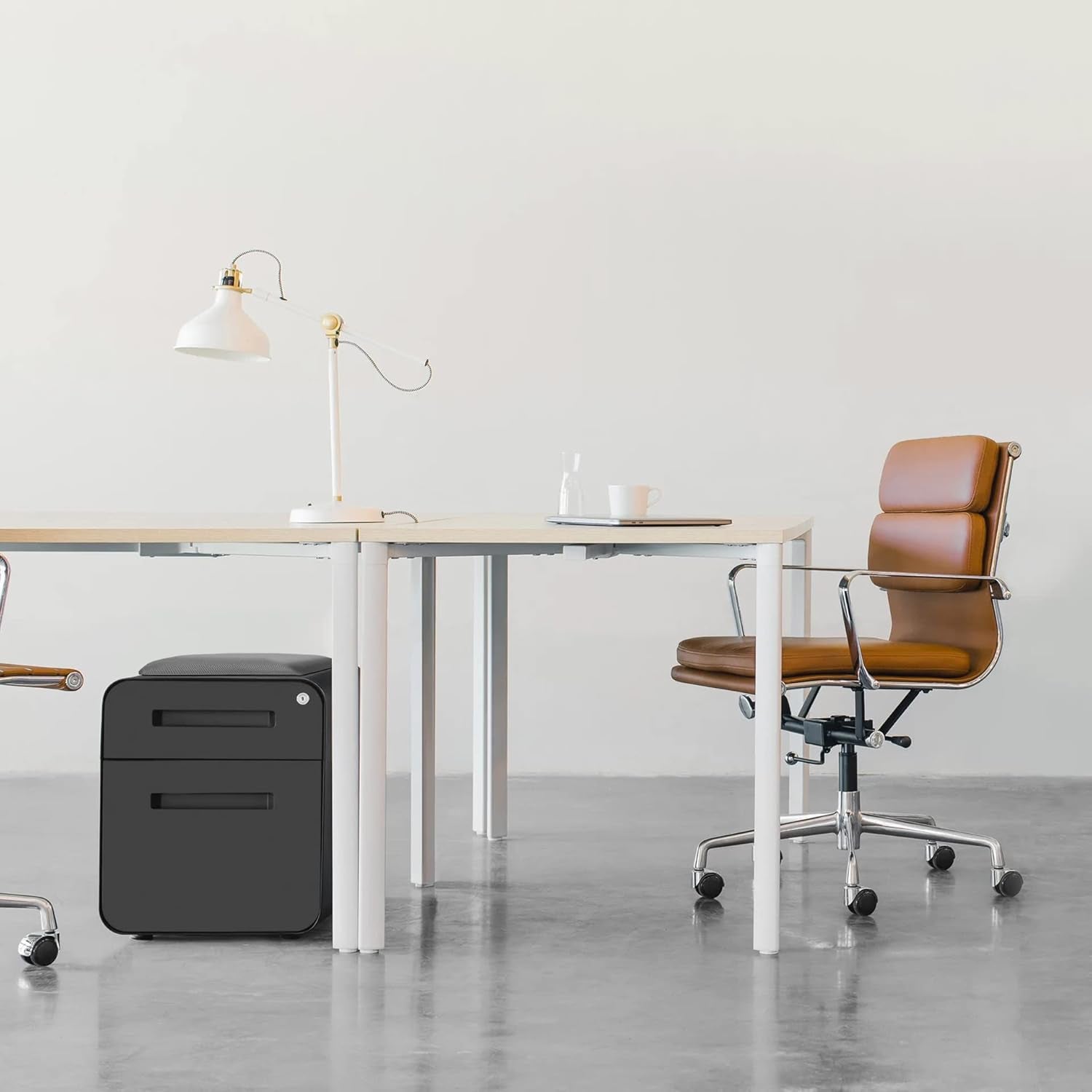 STOCKPILE Mini Seated 2 Drawer Mobile File Cabinet with Removable Magnetic Cushion Seat - Short Version, Metal Filing Cabinet, Pre-Assembled, Black with Grey Cushion