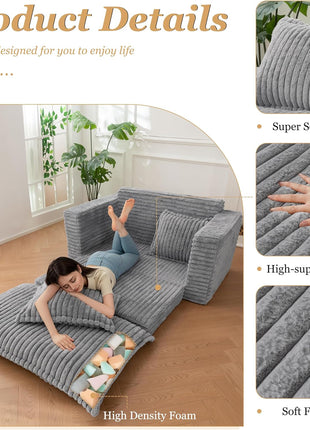 Convertible Loveseat Sleeper Sofa - 3-in-1 Pull-Out Futon Couch with Cushions and Pillows in Dark Grey for Living Room Decor
