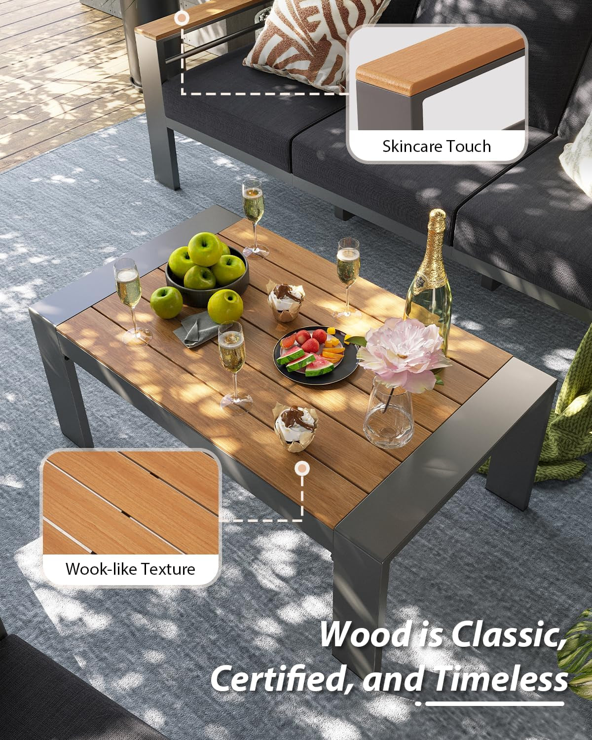 Aluminum Outdoor Patio Furniture Set, 5 Seats Outdoor Sectional with Coffee Table, Patio Conversation Sets with Upgraded Armrests and Cushions for Backyard, Garden and Poolside