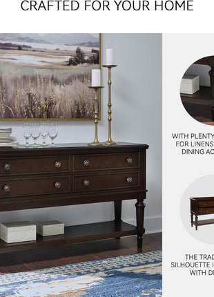 Lavinton Classic 4-Drawer Dining Server with Open Shelf in Dark Brown by Signature Design by Ashley