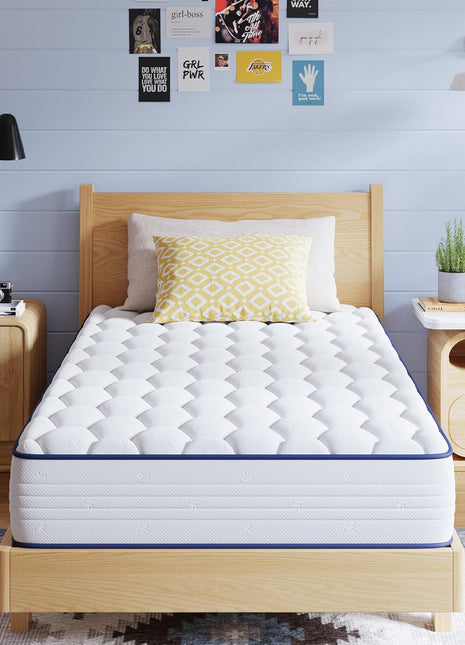 6-Inch Twin Hybrid Mattress - Medium Soft Foam and Spring Combination, Breathable Fabric, Adaptive Support, CertiPUR-US Certified, Perfect for Guest and Children's Bedrooms