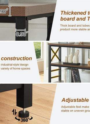 Industrial Console Table with Storage - 47-Inch Rustic 3-Tier Sofa Table for Living Room and Hallway, Engineered Wood and Metal, Brown Finish