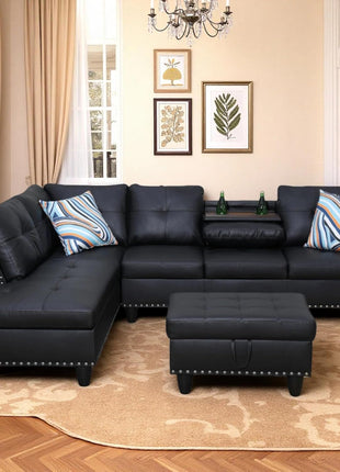 Chic Leather L-Shaped Couch Set with Stylish Sectional Design and Movable Chaise for Modern Living Spaces