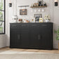 60" Large Buffet Sideboard with Storage, 36" Tall Kitchen Buffet Storage Cabinet with 4 Drawer, Modern Coffee Bar Cabinet with Silver Handle, Long Sideboard Buffet Table for Kitchen, Black