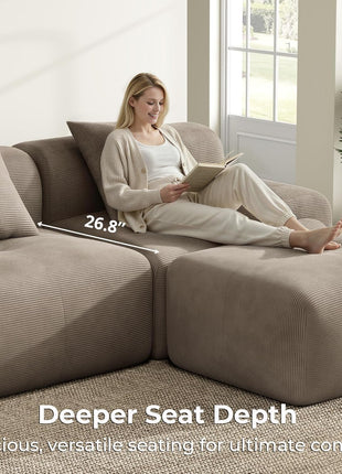 118" Lumicord Modular Sectional Sofa with Ottoman - Ready to Use in Elegant Light Brown Corduroy for Your Living Room
