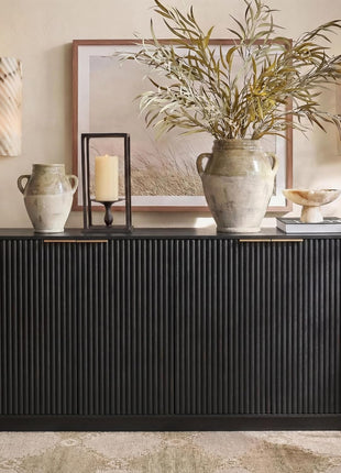 63-Inch Modern Fluted Sideboard Buffet Cabinet with Storage, 31.6-Inch Height Wood Media Console and Coffee Bar Table for Living Room, Kitchen, and Dining Room in Black