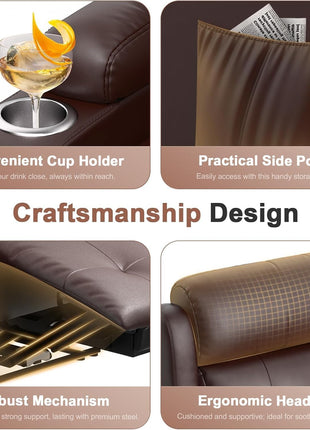 Reclining Loveseat Sofa for RV and Living Room, 55.1" Wall-Hugging Design in PU Leather with USB-A and Type-C Charging Station and Cup Holders, Dual Manual Recliners