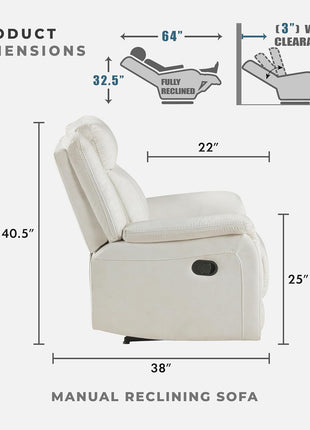 Manual Double Reclining Sofa in Polished Microfiber Upholstery, 3-Seater Wall Hugger Recliner for Living Room, Easy Assembly, Beige