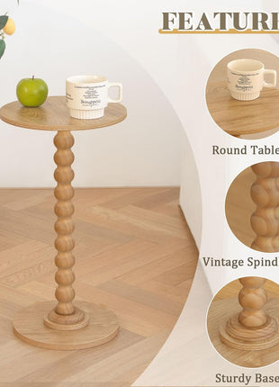 Contemporary Round Side Table for Compact Areas, Solid Wood Leg Martini Table for Living Room, Bedroom, and Office (Rustic Walnut Finish)