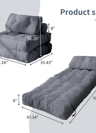 Gray Modular Convertible Floor Sofa Bed - Space-Efficient Foldable Sleeper Couch with Cushions for Compact Living Spaces