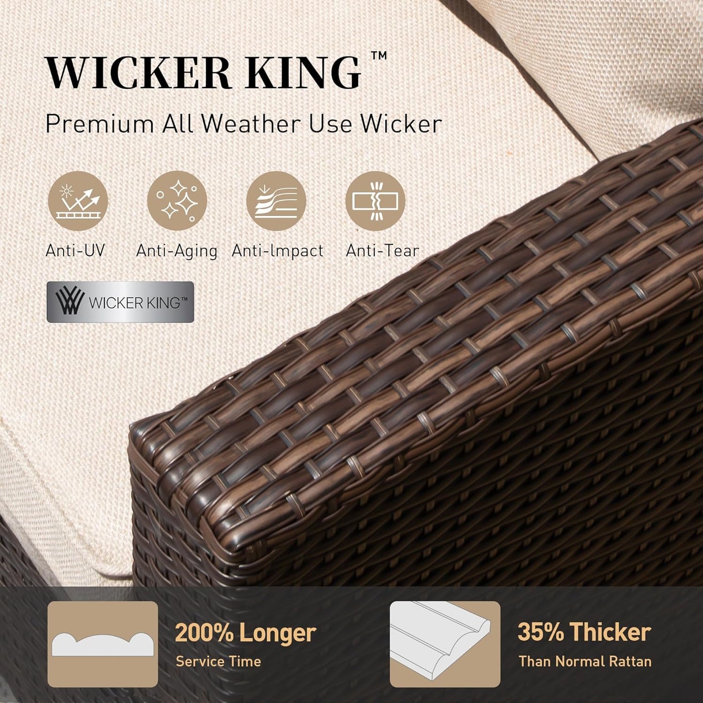 Patio Furniture Set Outdoor Furniture Brown Wicker Rattan Patio Conversation Sets with Cushion outside Sofa Set,7 Pieces with Rectangular Firepit Table,9 Seats,Beige