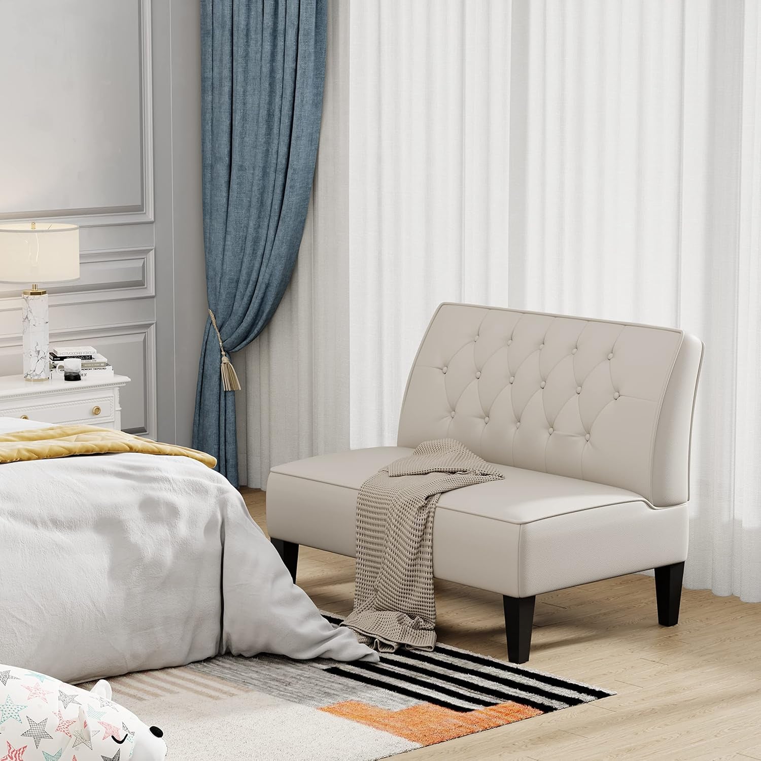 Button Tufted Loveseat Settee Upholstered Sofa Backrest Buckle Couch Banquette Bench for Dining Room Living Room Bedroom Funiture