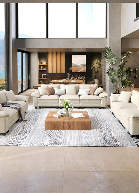 3-Piece Beige Chenille Sofa Set: Stylish Modular Loveseats and Spacious Couch for Elegant Living Spaces