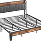 King Size Bed Frame, Storage Headboard with Charging Station, Solid and Stable, Noise Free, No Box Spring Needed, Easy Assembly