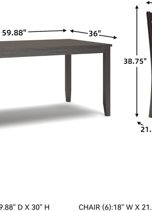 Signature Design by Ashley Rokane 7-Piece Dining Set with 6 Upholstered Chairs and 20" Rectangular Brown Wood Table for Kitchen and Dining Room