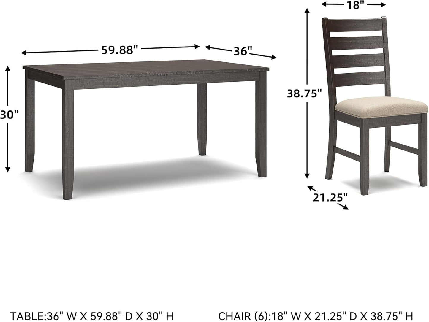 Rokane 7-Piece Dining Room Table Set with 6 Upholstered Chairs - Brown Wood 20" Rectangular Table & Chair Set for Kitchen Dining Room