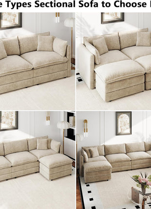 Modern Modular Sectional Sofa - Convertible Chenille Loveseat Couch with Movable Ottoman for Living Room, 77.16 Inch Deep 2-Seater (Camel)