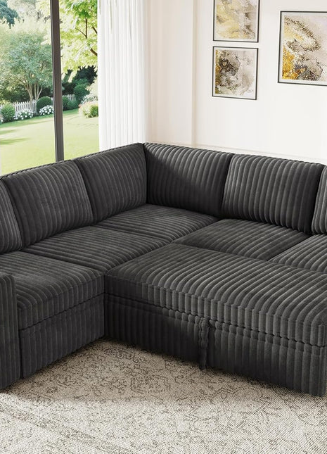 Elegant Dark Grey Modular Sectional Sofa Bed with Storage Solutions for the Living Room