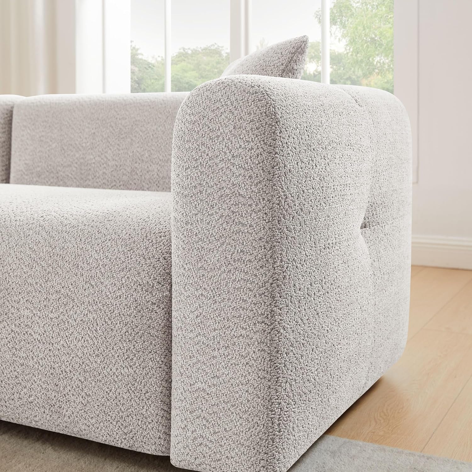 Living Room Furniture Sets Include 95" Sofa & 42" Armchairs, Boucle Upholstered Oversized Couch with Pillows, Living Room Furniture Set for Bedroom Apartment (Light Khaki, 1 Sofa+1 Chair)