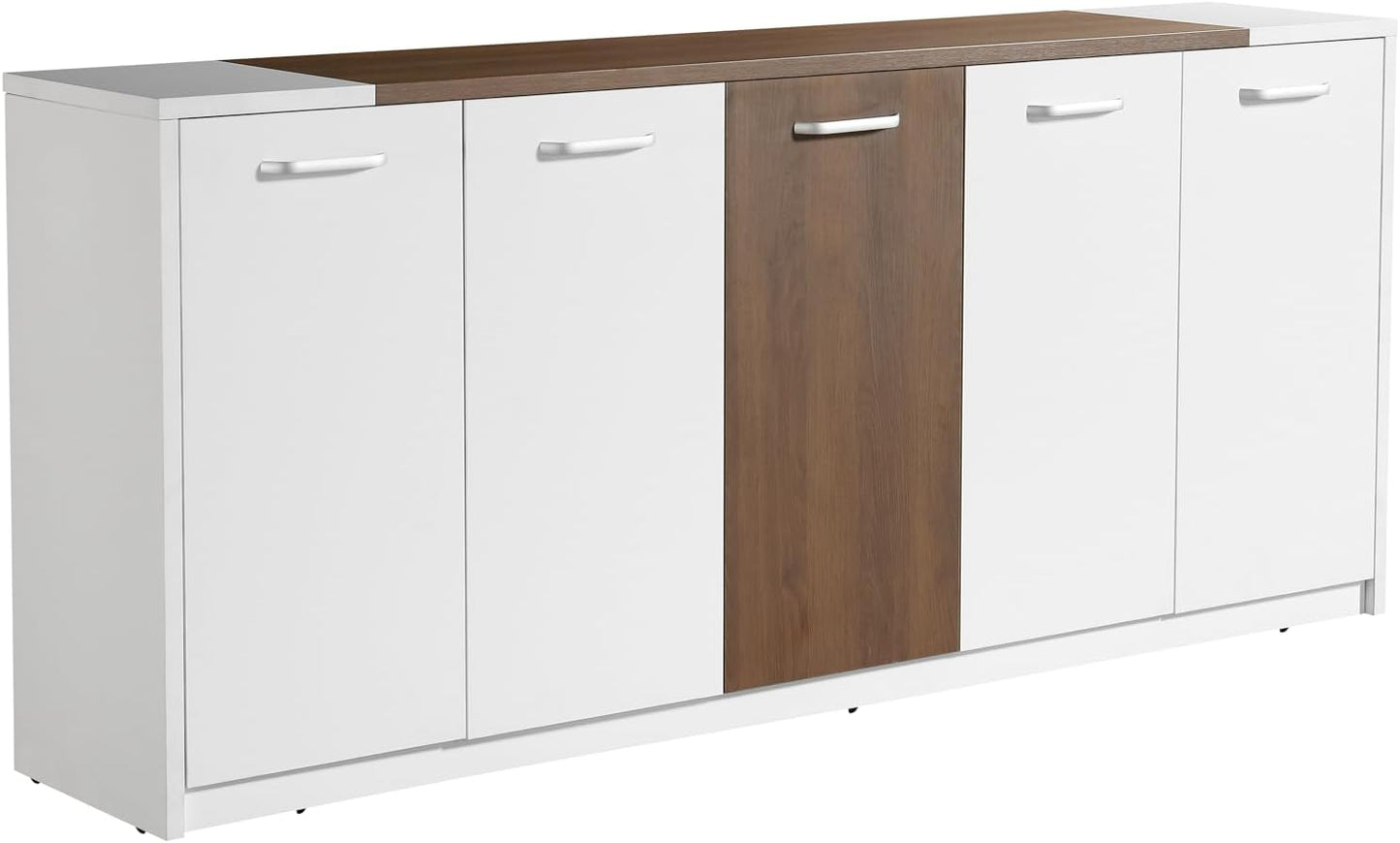 Leon 87" Wood Office Furniture Set of 3Pcs | Executive Right Side L Shaped Corner Desk & File Drawers W/Telescopic Rail | Coffee Table | Storage Cabinet W/Chrome Handles | Modern Home Workstation