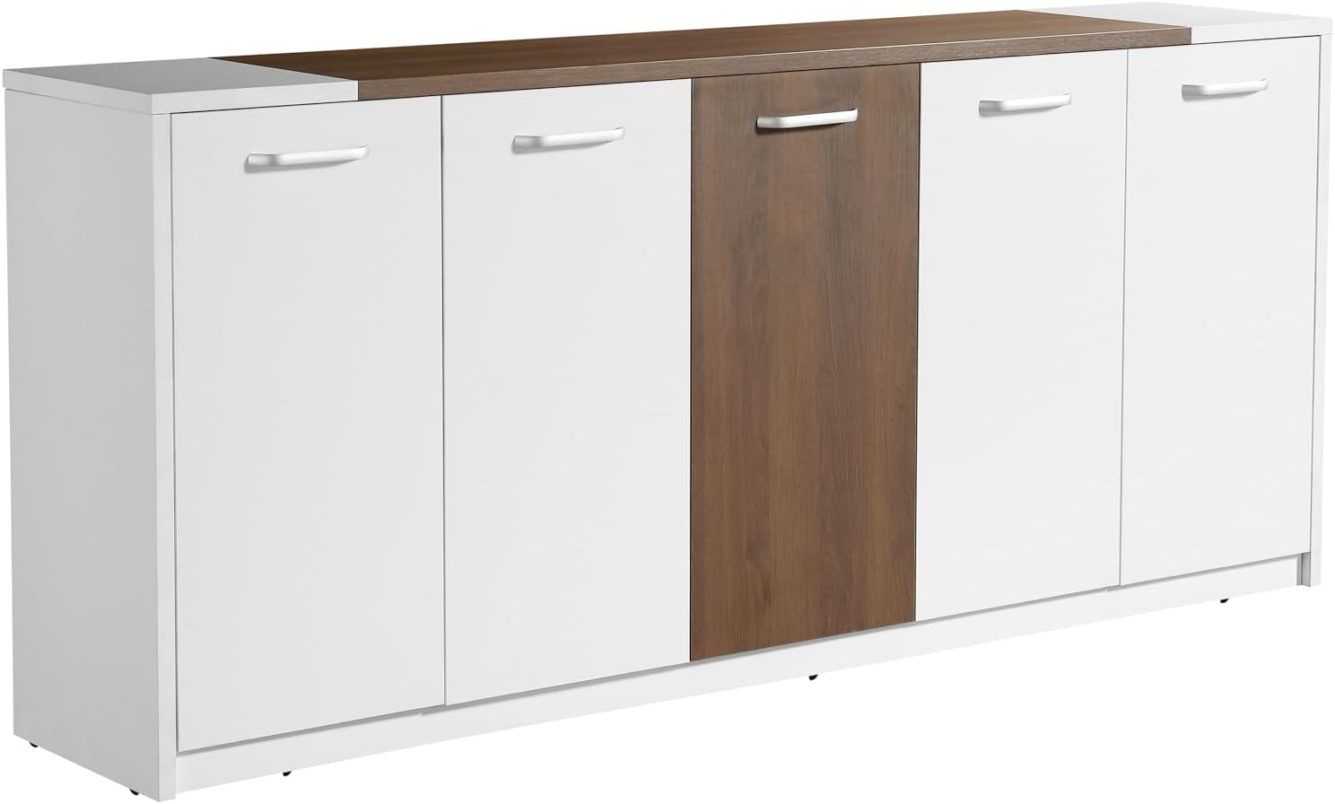 Leon 87" Wood Office Furniture Set of 3Pcs | Executive Right Side L Shaped Corner Desk & File Drawers W/Telescopic Rail | Coffee Table | Storage Cabinet W/Chrome Handles | Modern Home Workstation