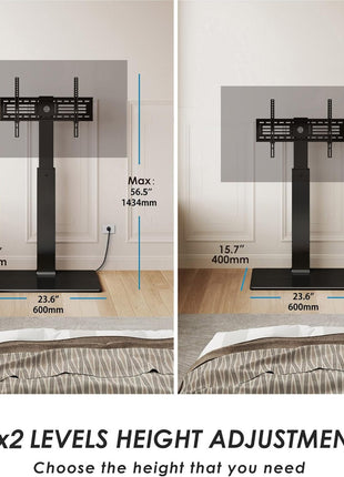 Elegant Tall Floor TV Stand for 32-75 Inch TVs with Integrated Power Outlet, Tempered Glass Base, Supports Up to 88 lbs, VESA Compatible 600x400mm, Black Finish