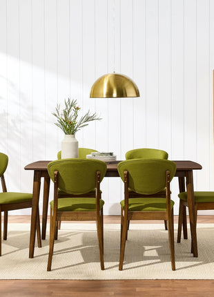 Mid-Century Modern Upholstered Dining Chairs Set of 2, Armless with Seat Cushion and Padded Backrest - Walnut and Olive Finish