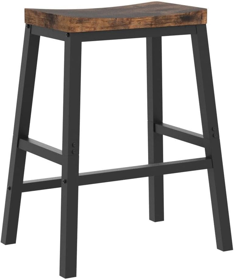 Bar Stools, Set of 2 Bar Chairs, 23.6 Inch Saddle Stools, Kitchen Counter Seat with Footrests, Industrial Barstools for Dining Room, Kitchen, Counter, Rustic Brown and Black BF02MD01