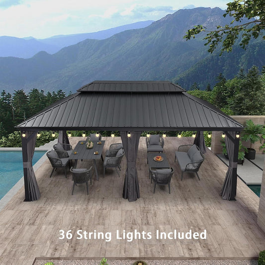 12' X 20' Large Gazebo Aluminum Galvanized Steel Double Roof for Patio Lawn and Garden Outdoor Gazebo Grey