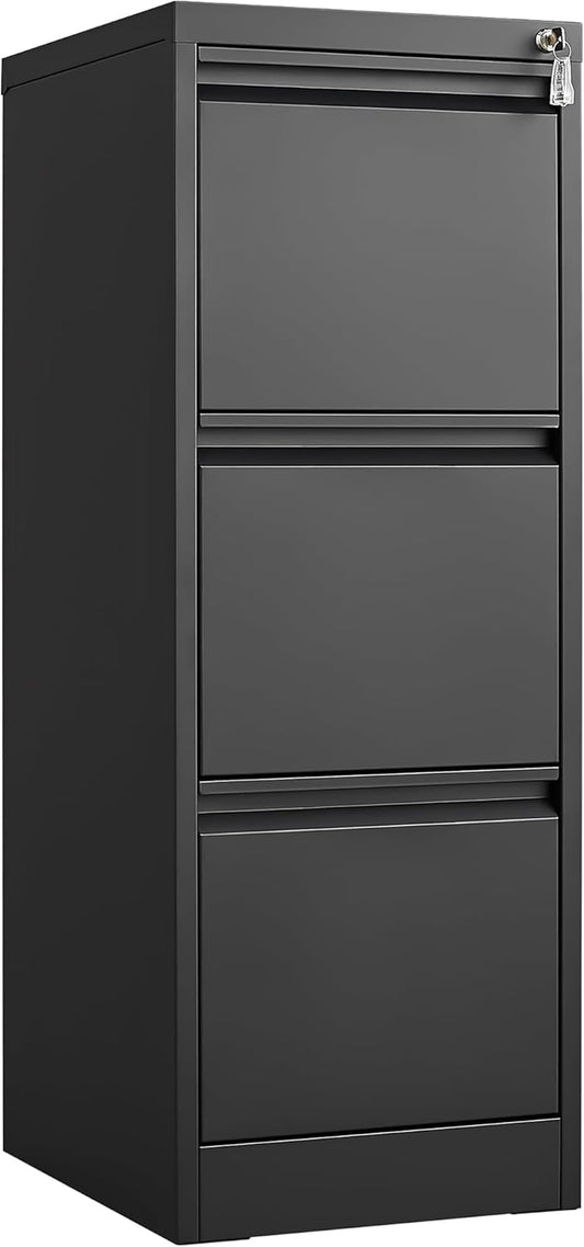 3 Drawer File Cabinet with Lock,Heavy Duty Vertical Filing Cabinets for Home Office, Metal Steel Storage Cabinet for Letter/Legal Size File, Assembly Required